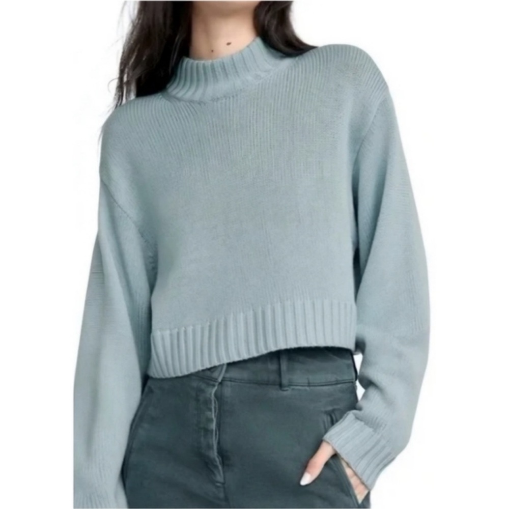 Wilfred‎ Free Aritzia Merino Wool Knit Cropped Sweater 2XS Oversized Robin Blue